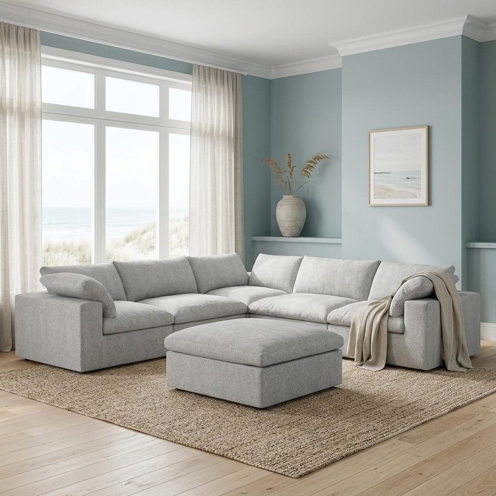 Light Gray Linen Blend Modular L Shaped Six Piece Corner Sectional With Ottoman HomeRoots