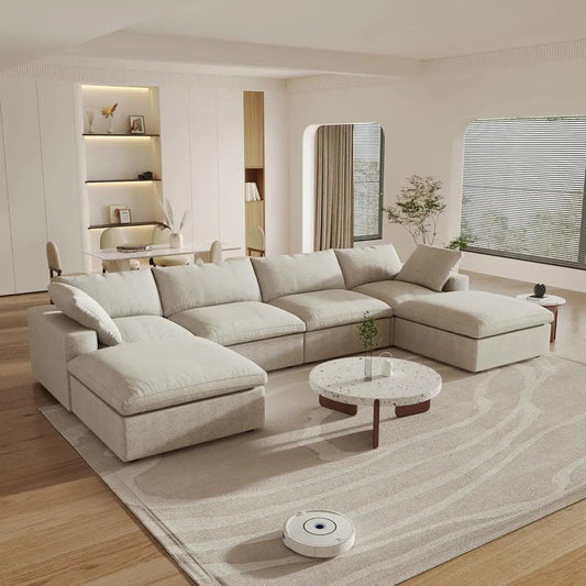 160" Khaki Linen Blend Modular Universal Sofa With Ottoman And Storage HomeRoots