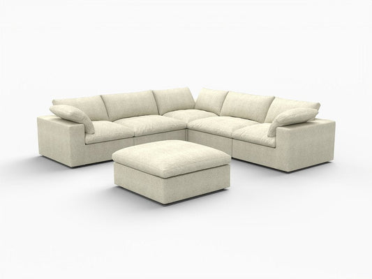 Khaki Linen Blend Modular L Shaped Six Piece Sofa and Chaise Sectional With Ottoman HomeRoots