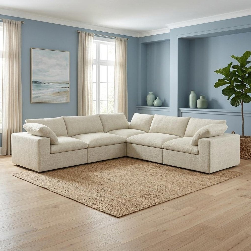 Khaki Linen Blend L Shaped Five Piece Corner Sectional HomeRoots