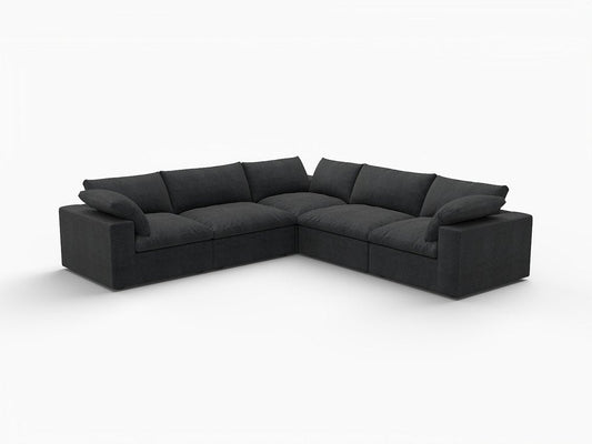 Black Linen Blend Modular L Shaped Five Piece Corner Sectional HomeRoots