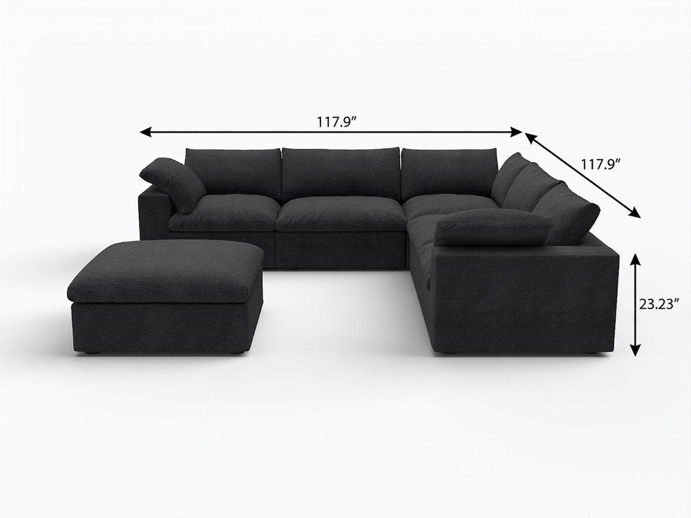 Black Linen Blend Modular L Shaped Six Piece Corner Sectional With Ottoman HomeRoots