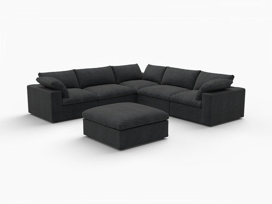Black Linen Blend Modular L Shaped Six Piece Corner Sectional With Ottoman HomeRoots