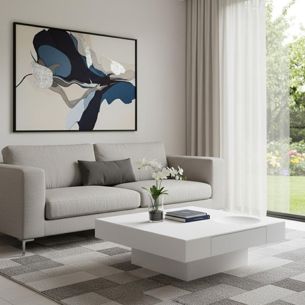 43" White Wood Square Pedestal Coffee Table With Drawer HomeRoots