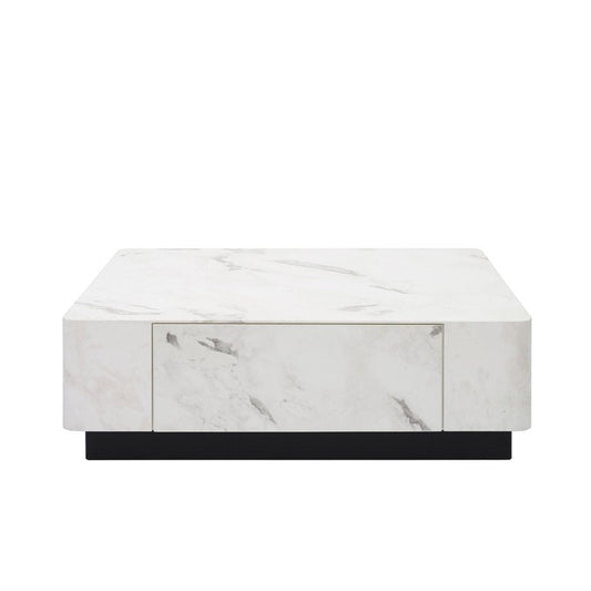 47" White and Black Cement and Wood Square Block Coffee Table With Two Drawers