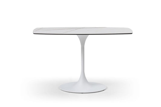 47" White Ceramic Faux Marble Glass And Steel Pedestal Console Table