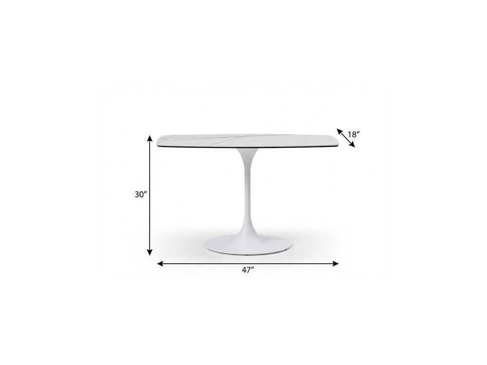 47" White Ceramic Faux Marble Glass And Steel Pedestal Console Table HomeRoots