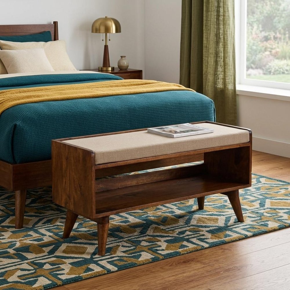 35" Beige And Brown Linen And Solid Wood Upholstered Storage Bench With Shoe Storage HomeRoots