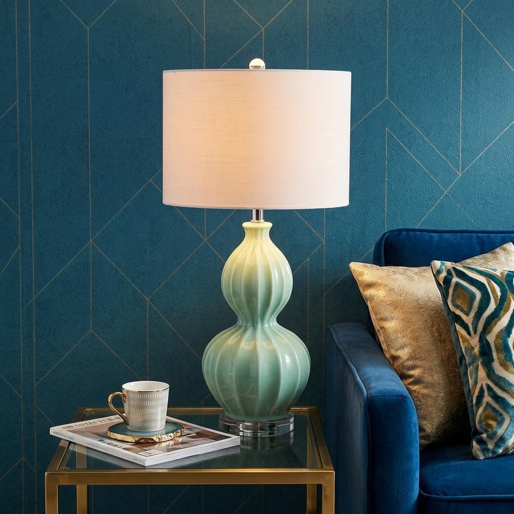 28" Clear Novelty Table Lamp With Drum Shade HomeRoots