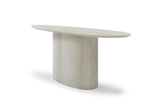 71" Beige Genuine Marble Oval Pedestal Console Table HomeRoots