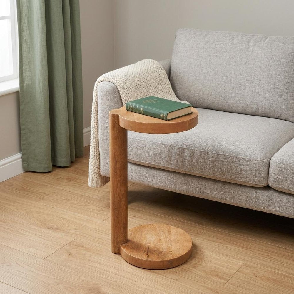24" Natural Distressed Solid Wood Round End Table