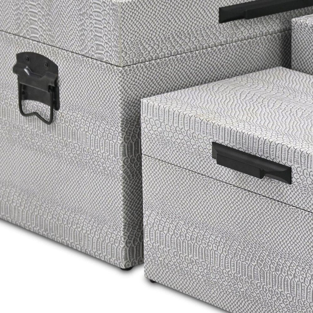 Set of Three Gray Wood Hand Painted Decorative Box