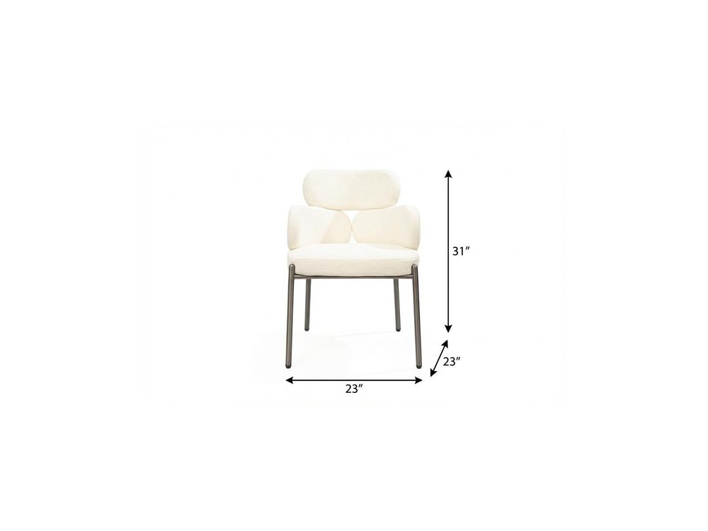 Beige and Gunmetal Boucle and Steel Dining Arm Chair HomeRoots