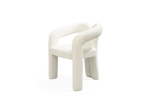 White Boucle Partially Open Back Dining Arm Chair HomeRoots