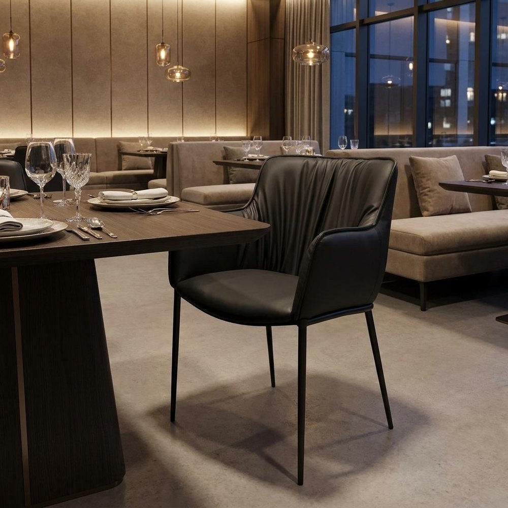 Black Faux Leather and Steel Dining Arm Chair HomeRoots