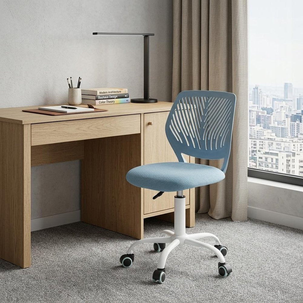 Blue And White Swivel Rolling Office Chair HomeRoots