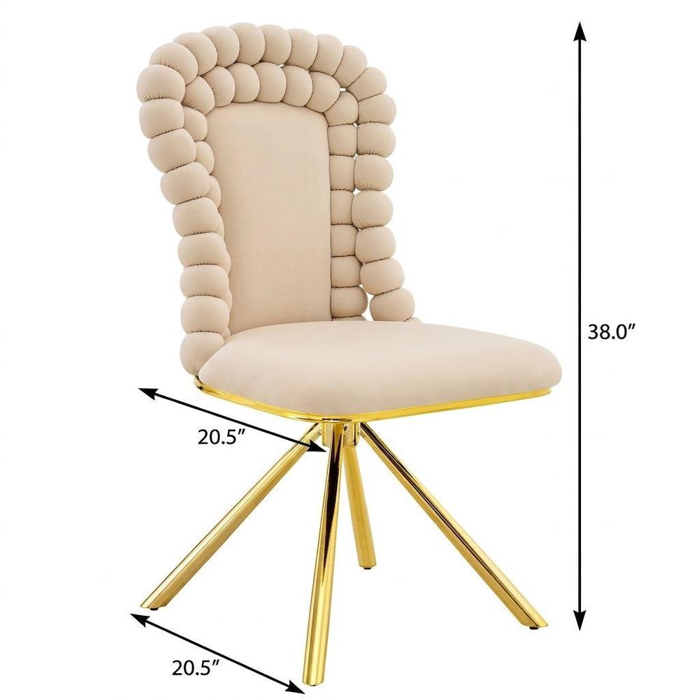 Set of Two Beige and Gold Velvet Dining Side Chairs HomeRoots