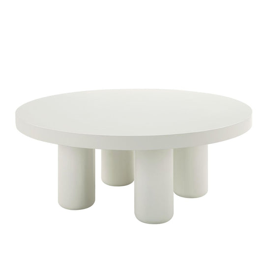 35" White Wood Round Coffee Table