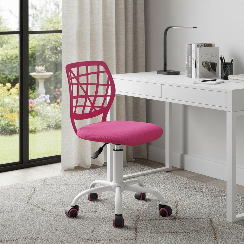 Pink and White Adjustable Height Swivel Rolling Office Chair HomeRoots