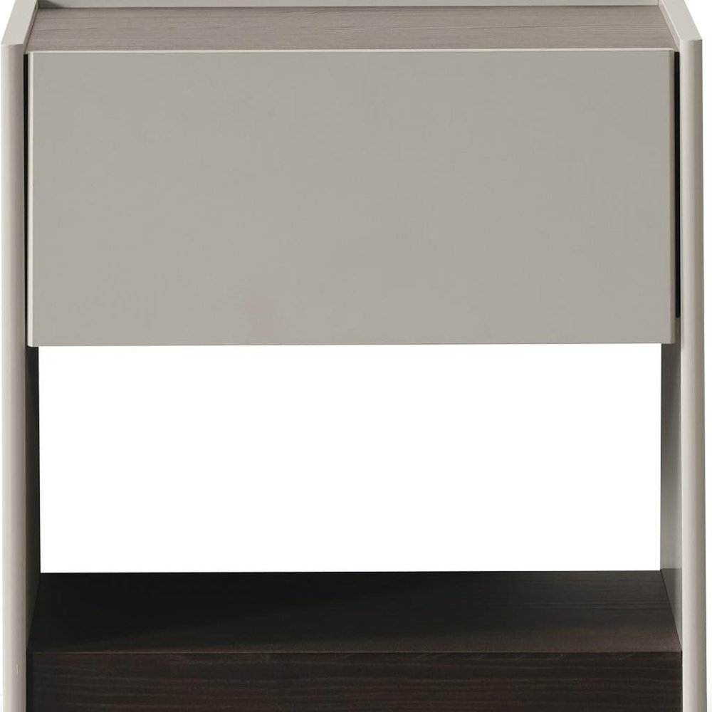 23" Light Gray And Walnut Wood One Drawer Nightstand HomeRoots