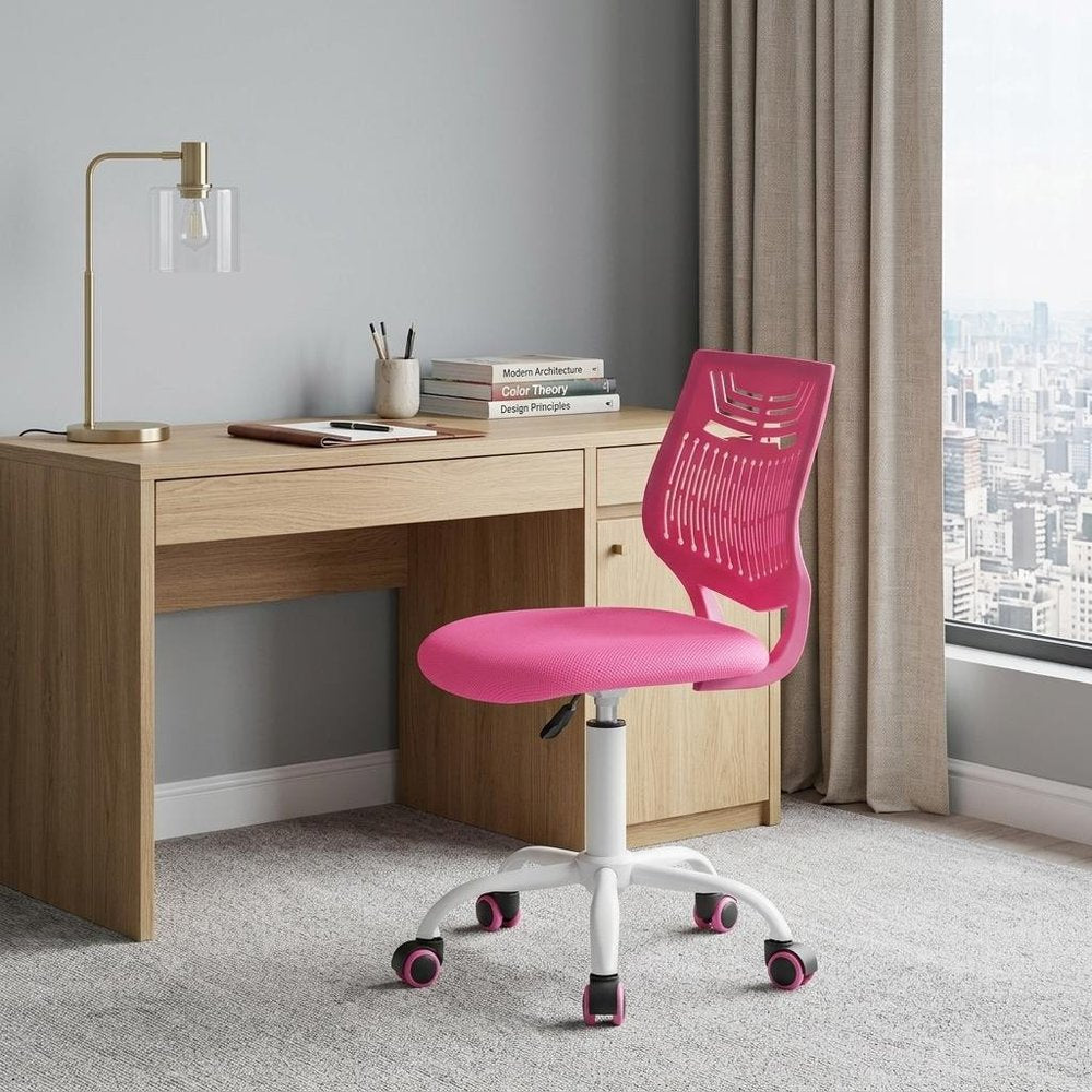 Fuchsia and White Adjustable Height Swivel Rolling Office Chair HomeRoots