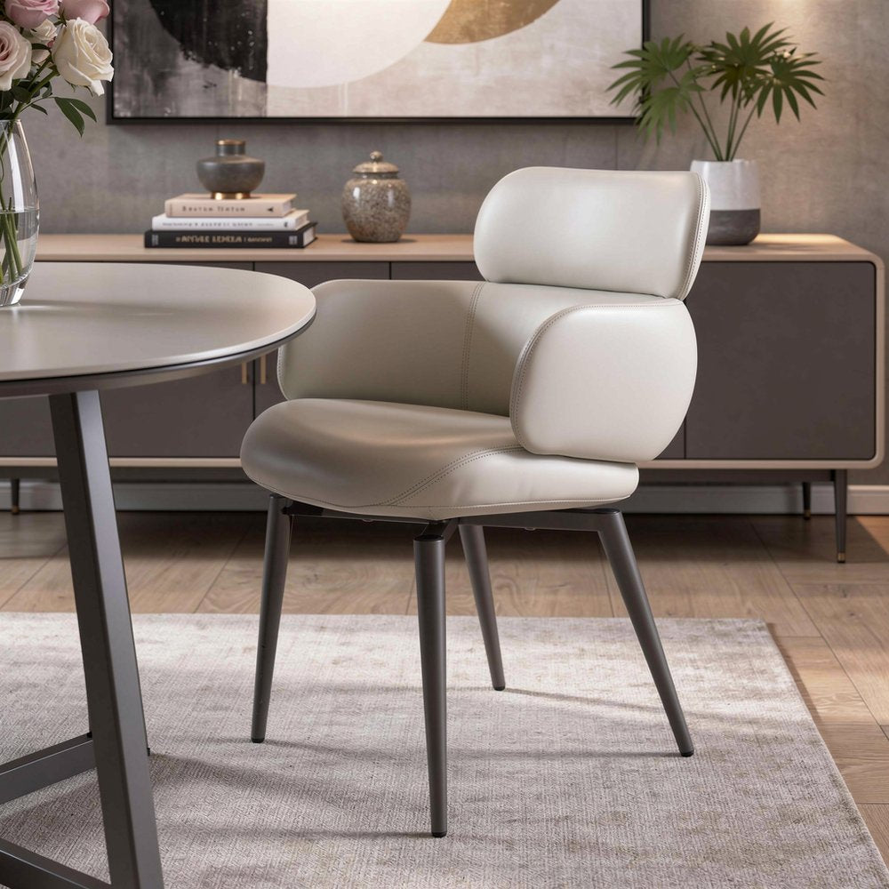 Light Gray and Black Faux Leather and Metal Dining Arm Chair HomeRoots