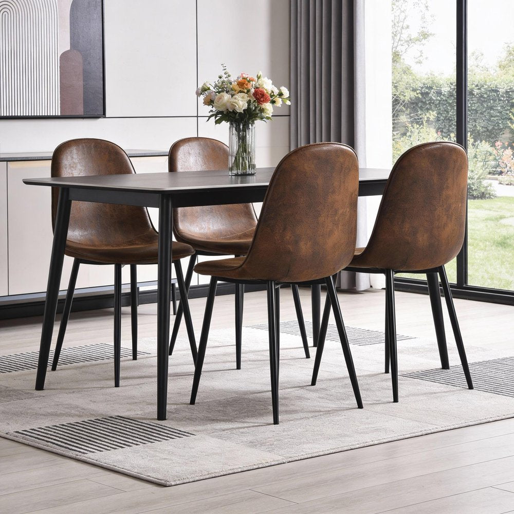 Set of Four Espresso and Black Faux Suede and Steel Dining Side Chairs HomeRoots