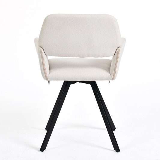 Set of Two Beige and Black Fabric and Steel Dining Arm Chairs HomeRoots