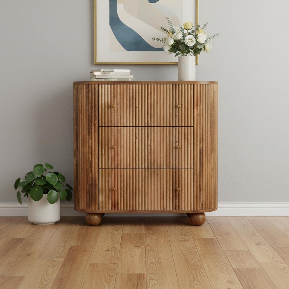 35" Brown Solid Wood Three Drawer Sideboard HomeRoots