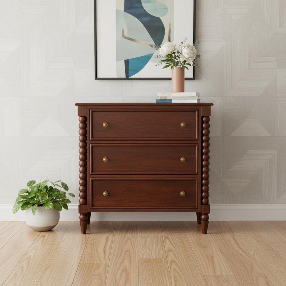 32" Brown Solid Wood Three Drawer Sideboard HomeRoots