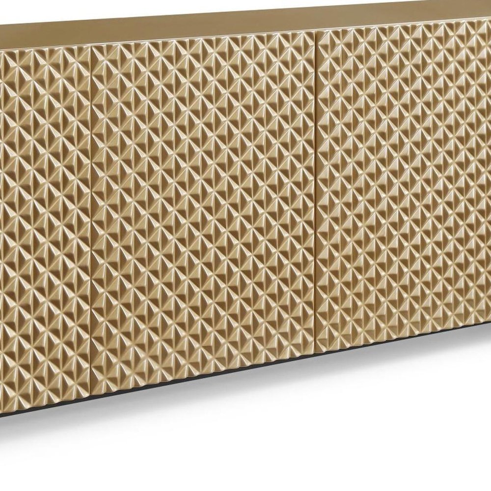 94" Gold Wood Carved Geometric Sideboard With Four Doors HomeRoots