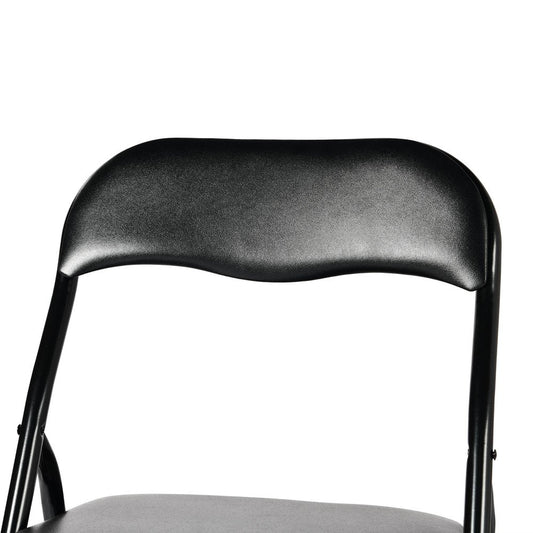 Set of Two Black Faux Leather and Steel Folding Chairs HomeRoots