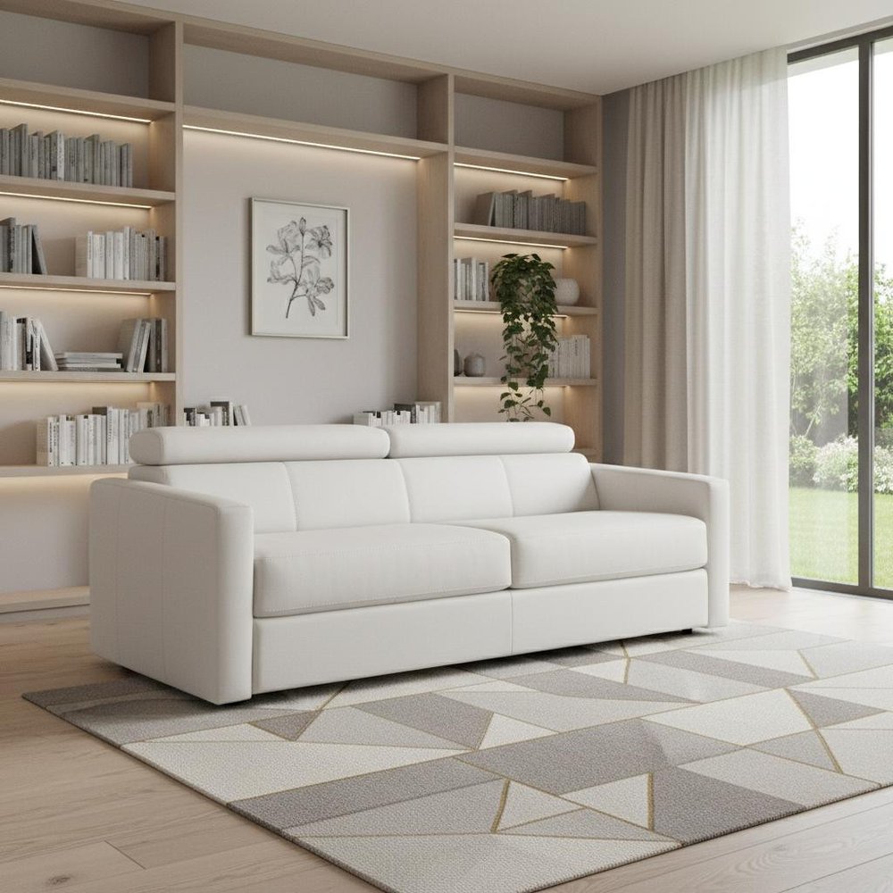 81" White Leather Sleeper Sofa