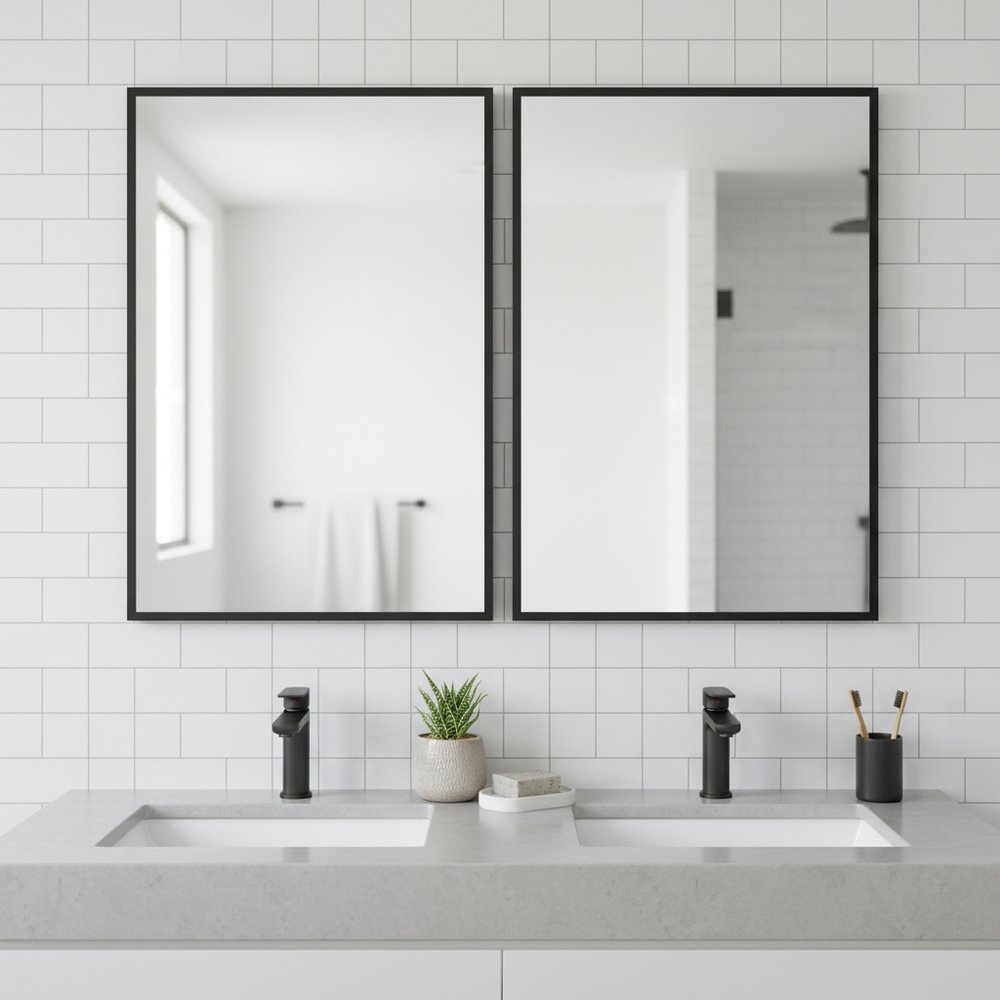 Set of Two Black Metal Framed Bathroom Vanity Mirrors HomeRoots