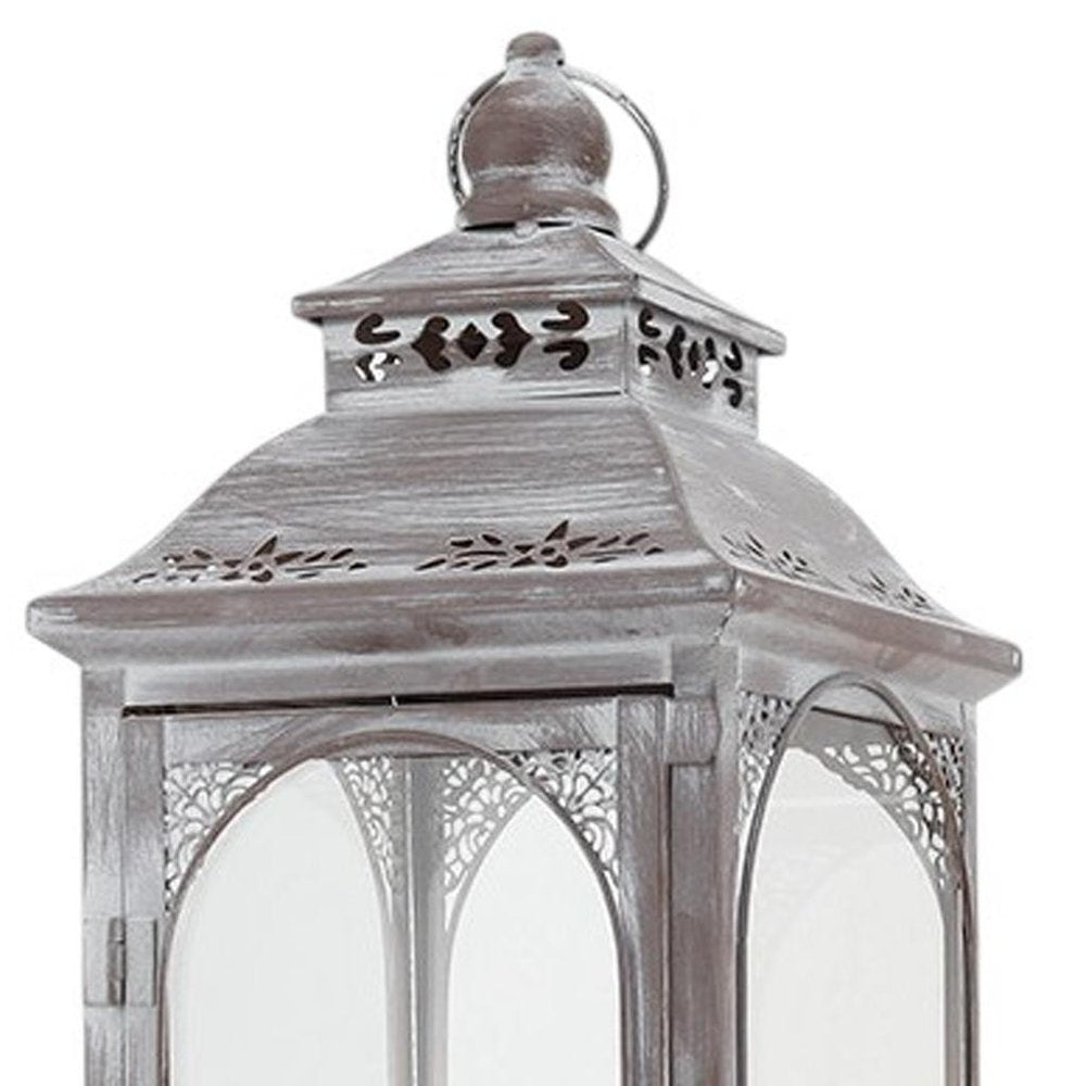 Set of Three Clear And Gray Glass And Metal Tabletop Lantern Candle Holders HomeRoots