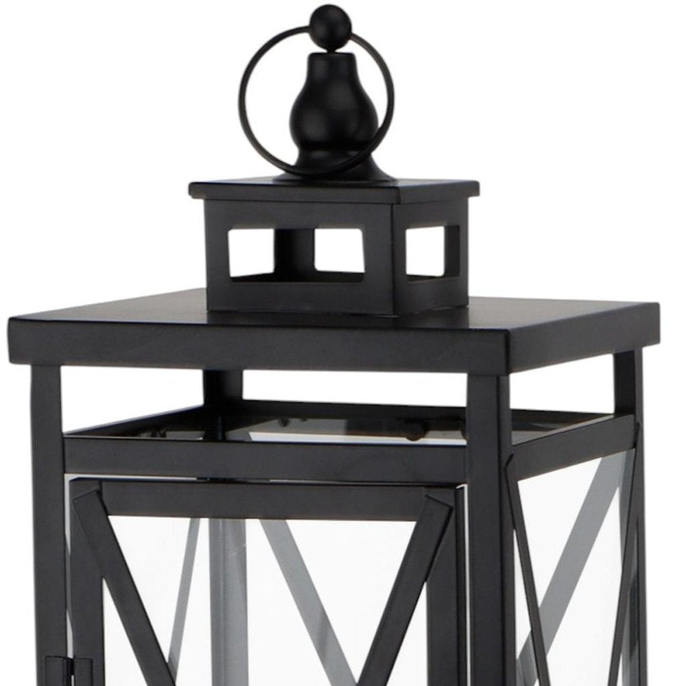 Set of Two Clear And Black Glass And Metal Tabletop Lantern Candle Holders HomeRoots