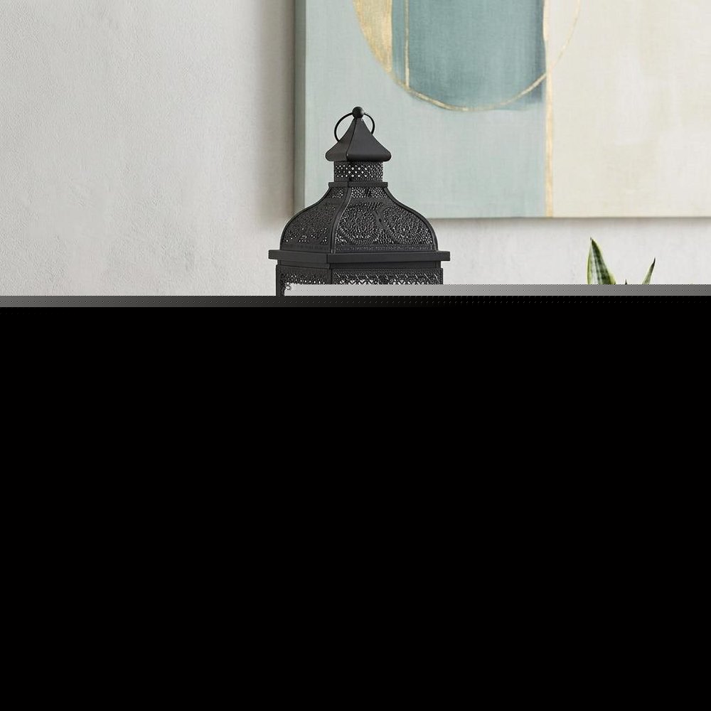 18" Clear And Black Glass And Metal Filigree Tabletop Lantern Candle Holder HomeRoots