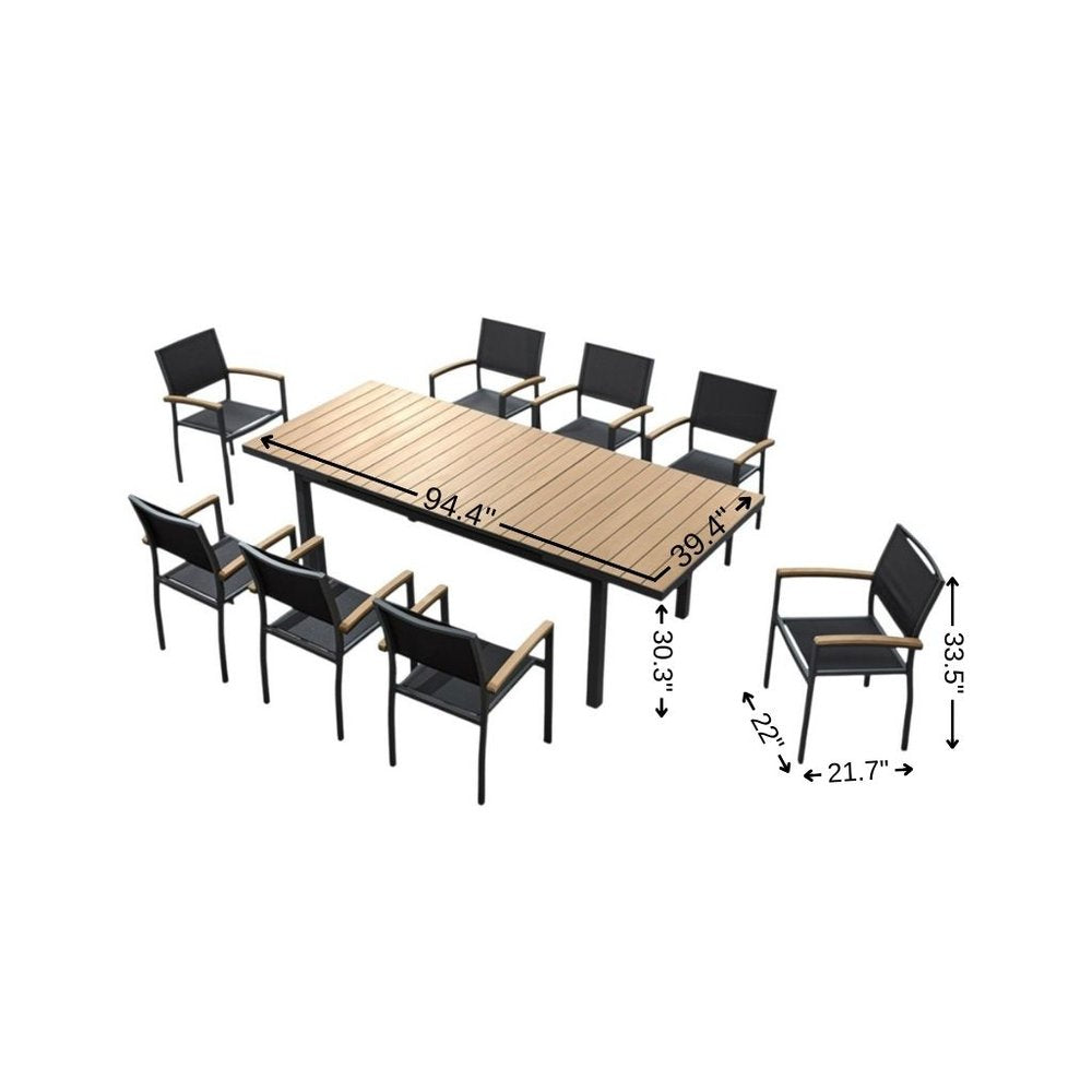 Nine Piece Natural and Black Heavy Duty Plastic Dining Set with Eight Chairs HomeRoots