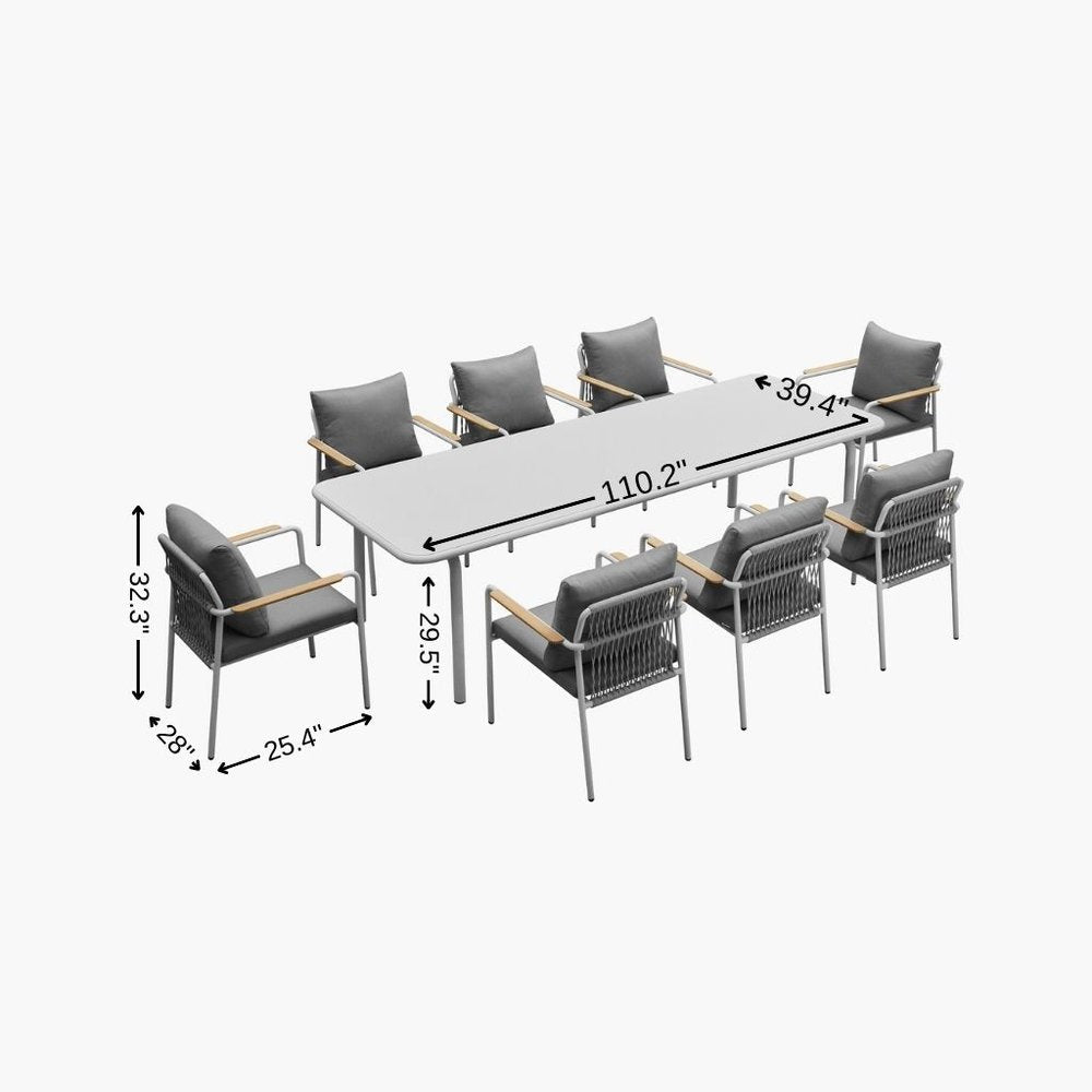 Nine Piece White Metal Dining Set with Eight Chairs HomeRoots