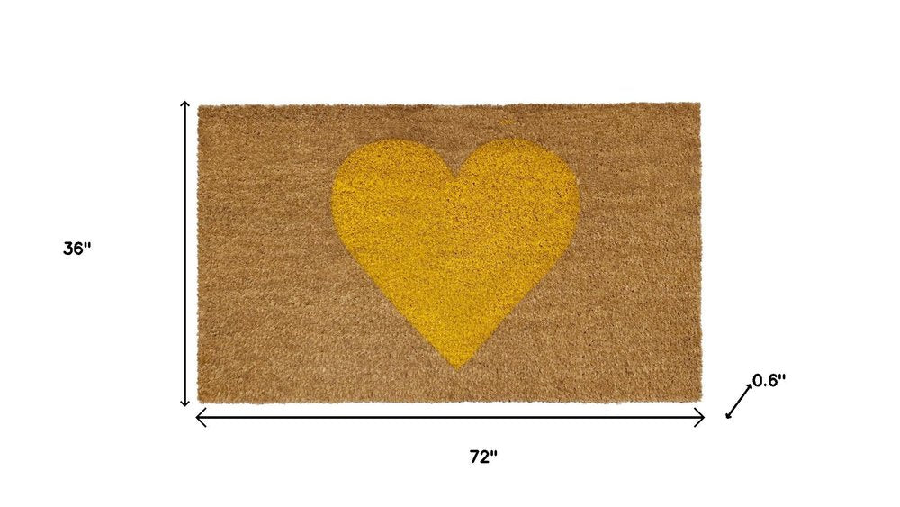 17" X 29" Brown And Yellow Heart Outdoor Coir Door Mat HomeRoots
