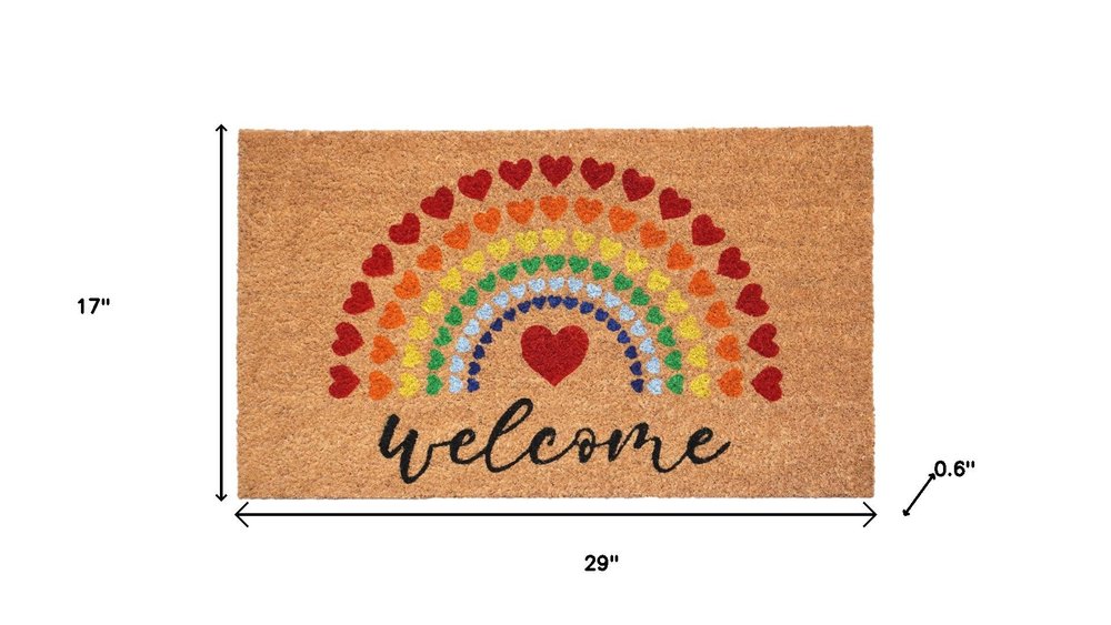 17" X 29" Brown And Red Rainbow Welcome Outdoor Coir Door Mat HomeRoots