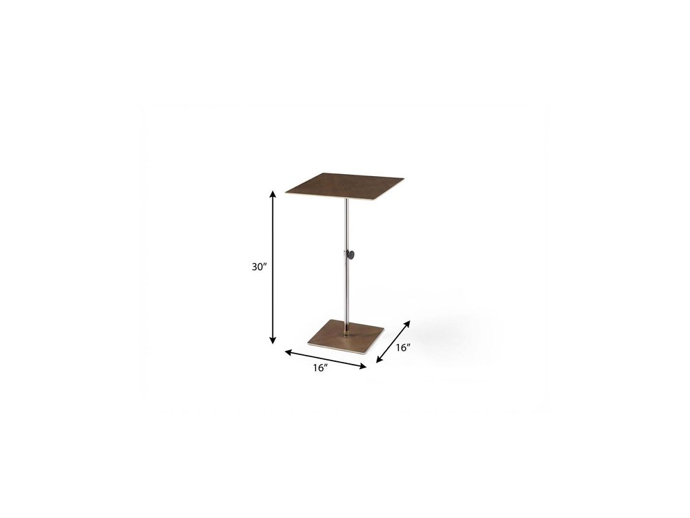 Bronze And Silver Steel Height Adjustable Square Pedestal End Table HomeRoots