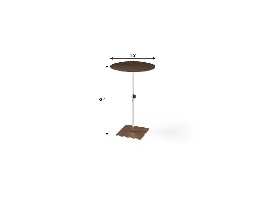 Bronze And Silver Steel Height Adjustable Round Pedestal End Table HomeRoots
