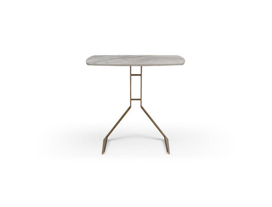 24" White And Bronze Ceramic Faux Marble and Steel End Table