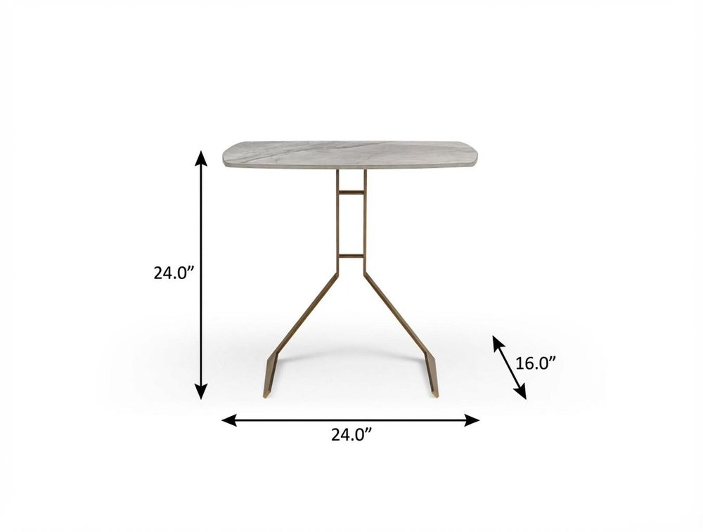 24" White And Bronze Ceramic Faux Marble and Steel End Table HomeRoots