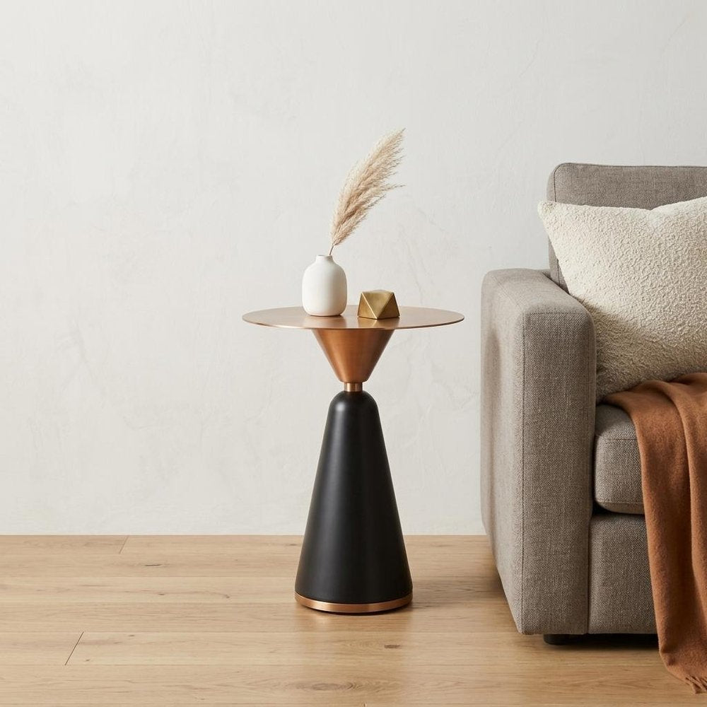 24" Rose Gold and Black Stainless Steel and Steel Round Pedestal End Table HomeRoots