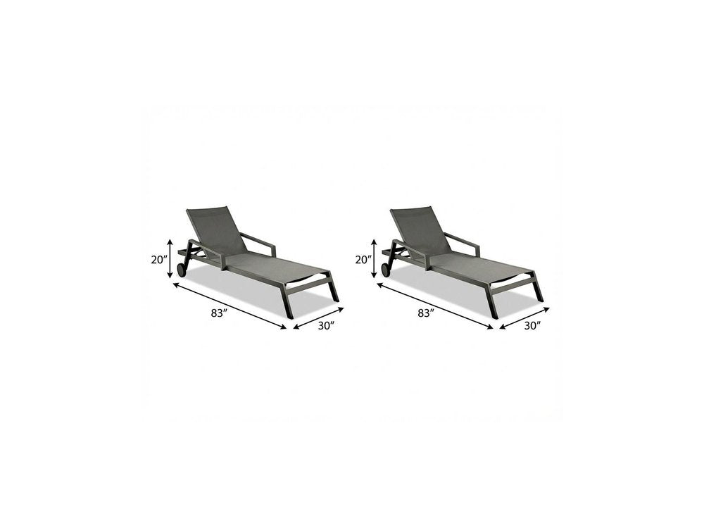 Set of Two Gray Aluminum Three Position Adjustable Sling Outdoor Stacking Chaise Lounges HomeRoots
