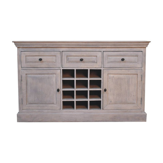 59" Gray Distressed Solid Wood Three Drawer Buffet Table With Two Doors