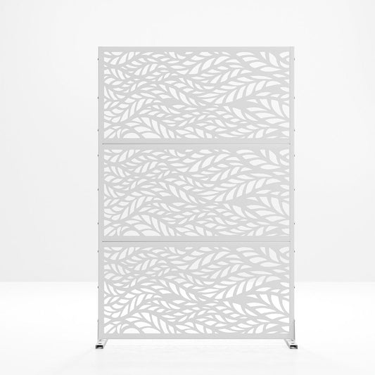 72" White Argyle Steel Three Panel Outdoor Privacy Screen