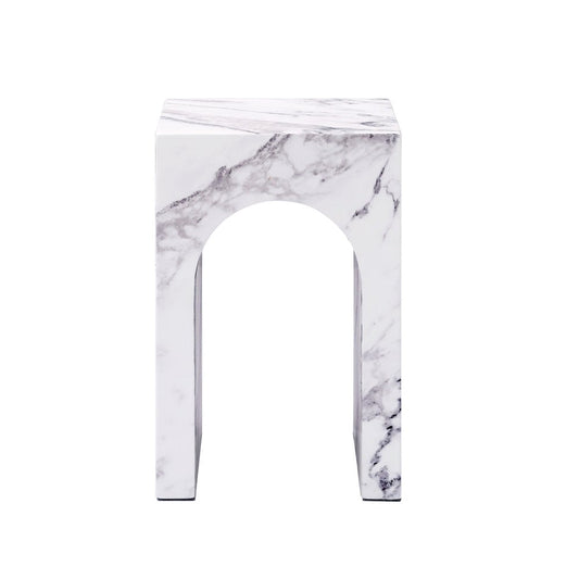 18" White Faux Marble Square Frame End Table